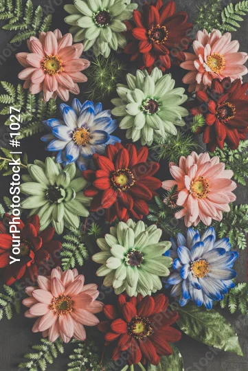 Colorful Circular Bouquet of Flowers vibrant unique shapes