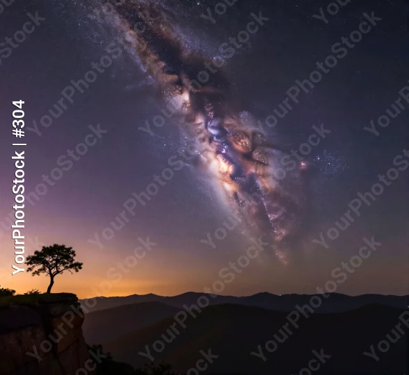 Starry Night Sky Over Cliff with Milky Way galaxy
