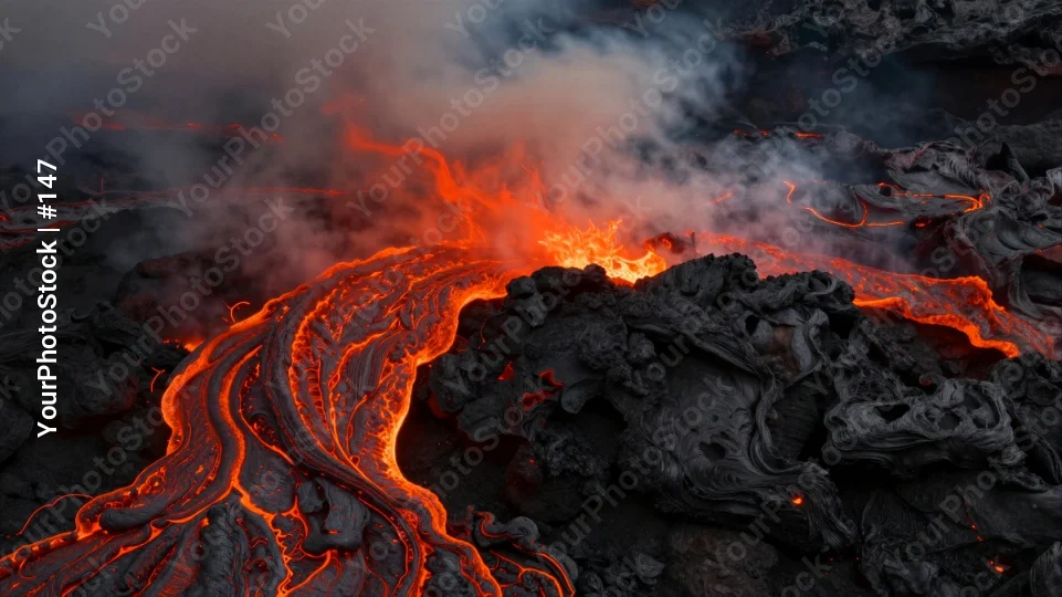 Volcano Lava Flow Close-Up rocky surface orange