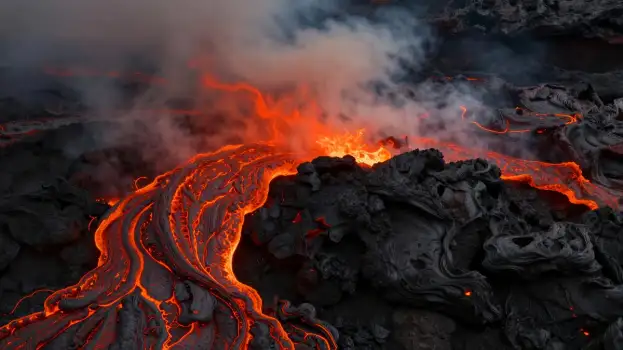 Volcano Lava Flow Close-Up rocky surface orange