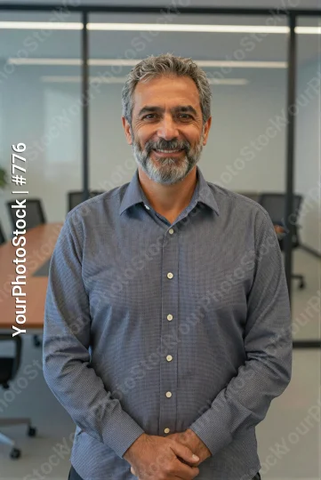 Middle-aged Man Smiling in Modern Office corporate branding