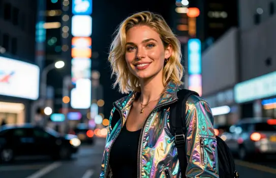 Portrait of a Young Woman with Stylish Jacket in Urban Setting