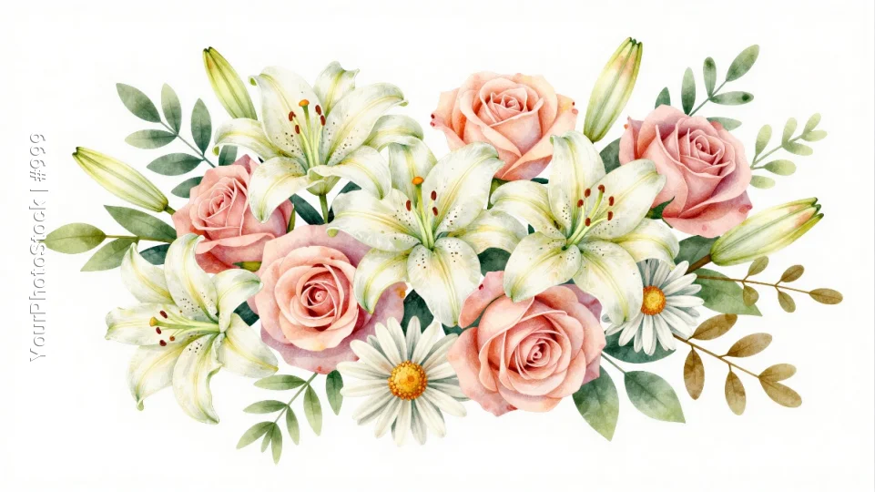 Cascading Bouquet of Flowers roses lilies daisies