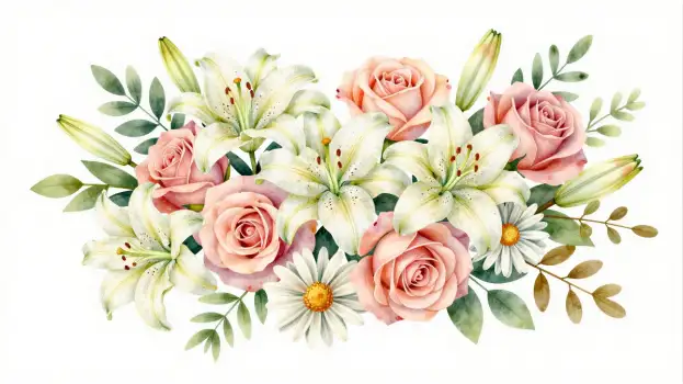 Cascading Bouquet of Flowers roses lilies daisies