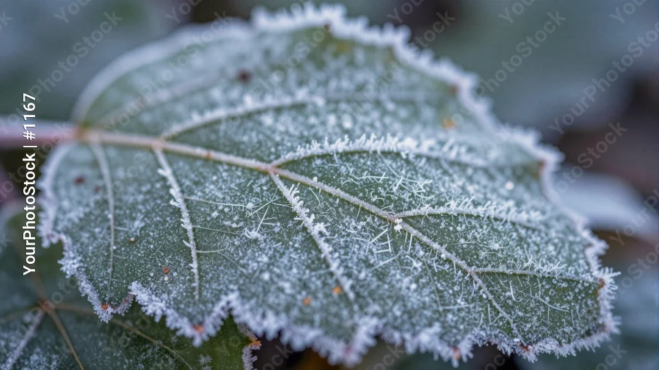 Frost-covered Maple Leaf winter outdoor close-up