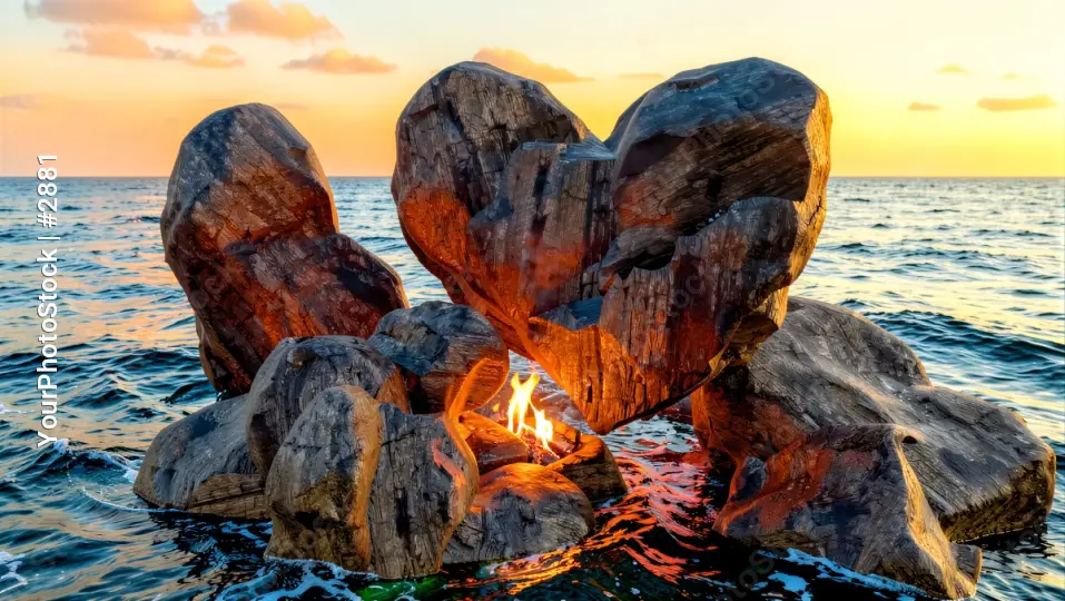 Rocky Beach Sunset with heart shape in the rocks