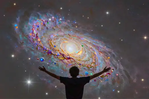 Person Staring at Galaxy, Wide-Arm Pose wide arm pose