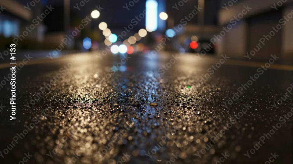 Wet Road at Night nighttime bokeh effect city street