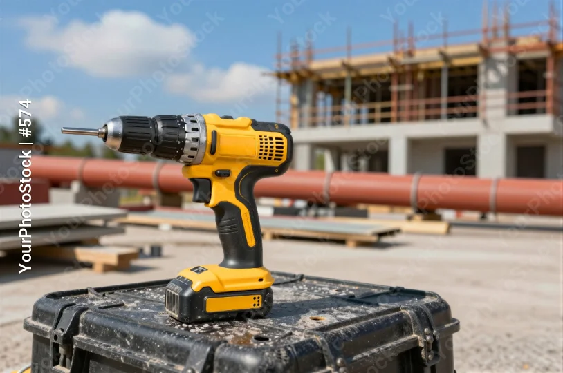 Construction Site with Yellow Cordless Drill yellow tool