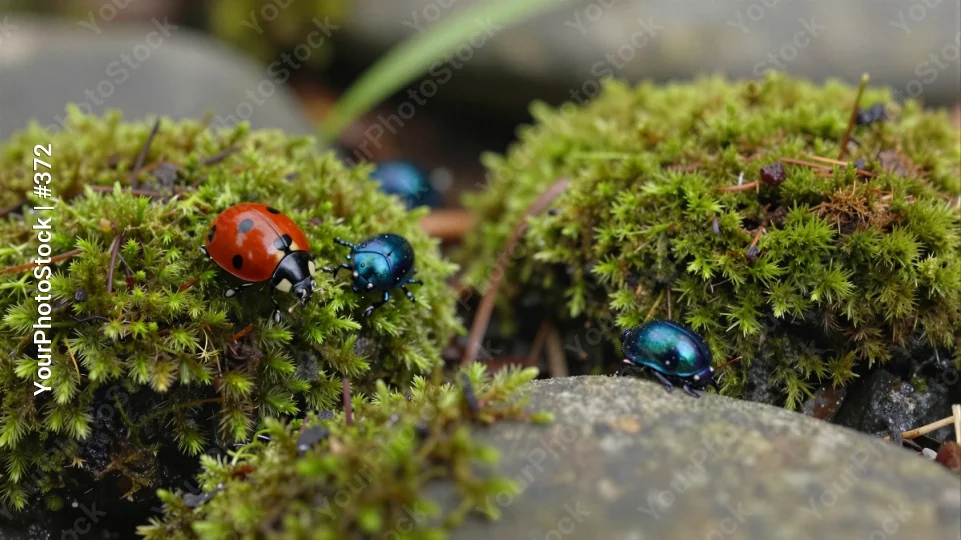 Two Ladybugs Interacting on Moss natural setting
