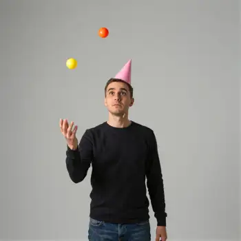 Young Man Catching Floating Balls Curiously curious expression
