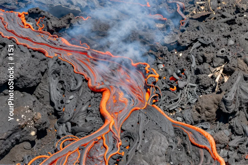 Volcano Lava Flow Over Black Bed orange red streaks