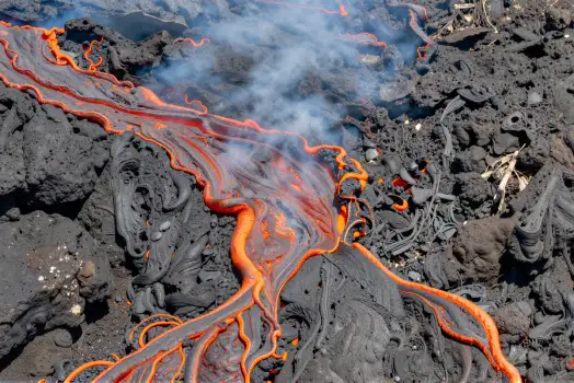 Volcano Lava Flow Over Black Bed orange red streaks