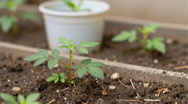 Young Plant Growing in Raised Garden Bed raised bed