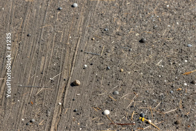 Close-up of freshly plowed dirt ground with rocks and pebbles