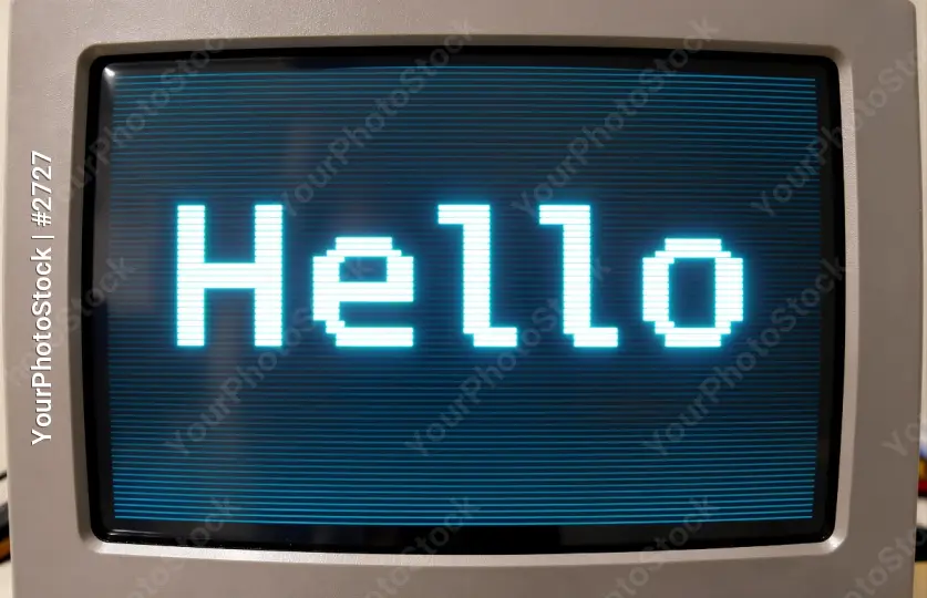 Hello Sign on Computer Monitor crt retro