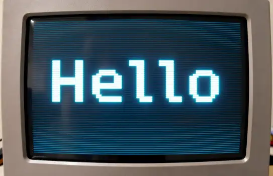 Hello Sign on Computer Monitor crt retro