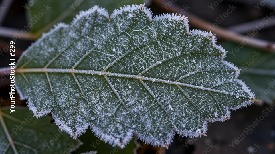 Frost-covered Leaf winter close-up natural serene