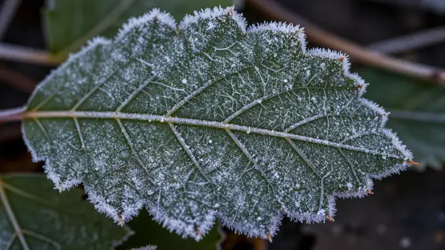 Frost-covered Leaf winter close-up natural serene