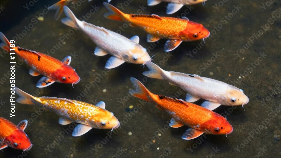 Group of Koi Fish Swimming in Murky Pond murky water