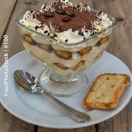 Chocolate Trifle in Glass Dish on White Plate dessert