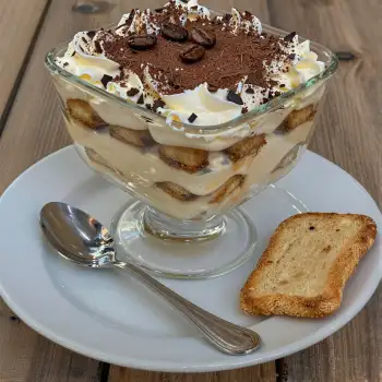Chocolate Trifle in Glass Dish on White Plate dessert