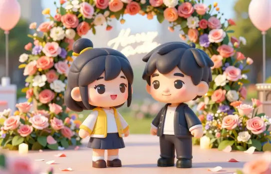 Couple at Wedding Entrance 3d render cartoon