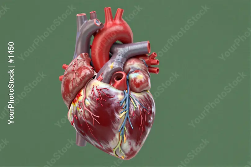 3D Rendered Human Heart with Blood Vessels ventricles