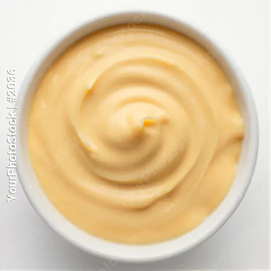 Creamy Yellow Sauce in White Bowl close-up swirl