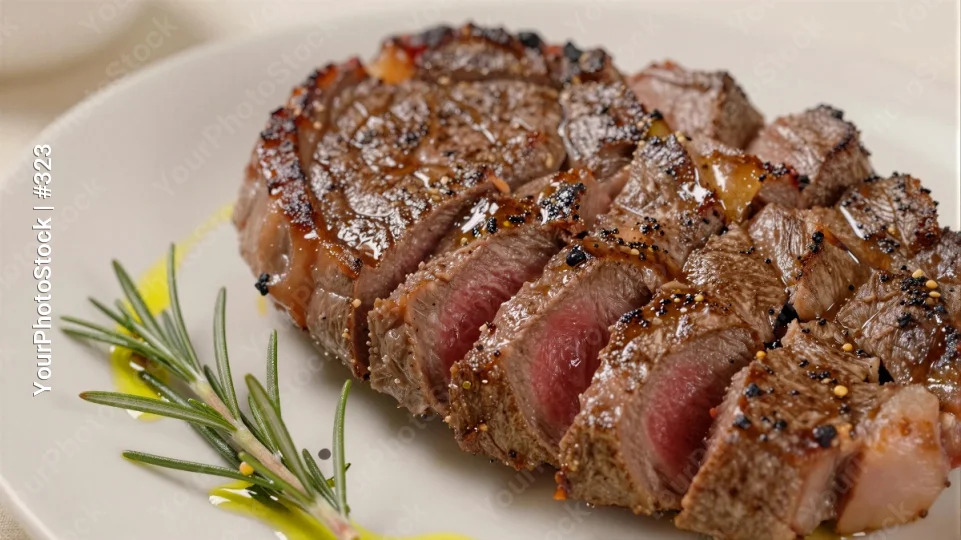 Medium Rare Sliced Steak with Rosemary and Orange Sauce