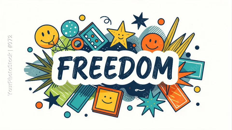 Freedom Cursive Illustration with Smiley Faces
