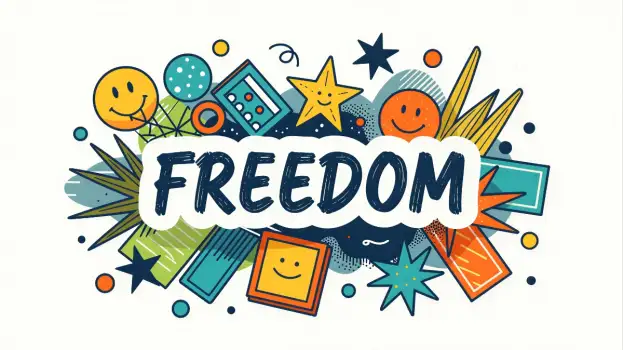 Freedom Cursive Illustration with Smiley Faces