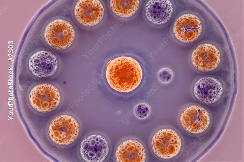 Microscopic View of Orange Cells Arranged in Circle on Purple
