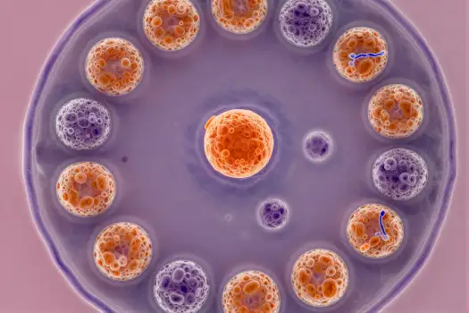 Microscopic View of Orange Cells Arranged in Circle on Purple