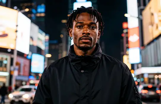 Intense Portrait of a Young Black Man in Urban Setting