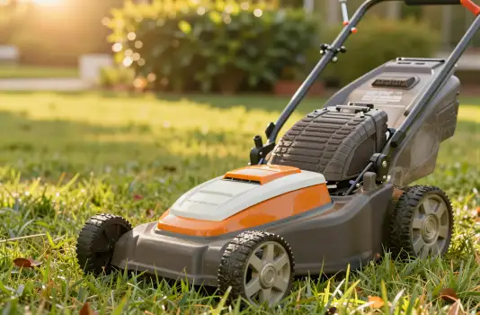Orange and Grey Lawnmower Cutting Grass lawn mower
