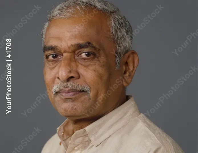 Indian Man with Mustache, Serious Expression portrait
