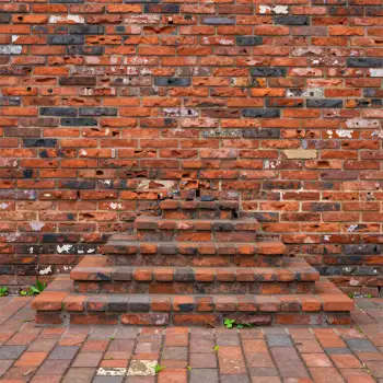 Weathered Red Brick Stairs with Green Plants red bricks