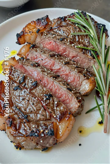 Grilled Steak with Rosemary Garnish medium-rare