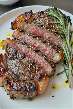 Grilled Steak with Rosemary Garnish medium-rare