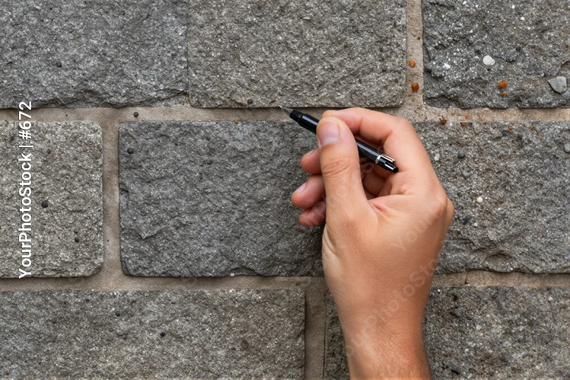Hand Writing on Gray Brick Wall irregular bricks