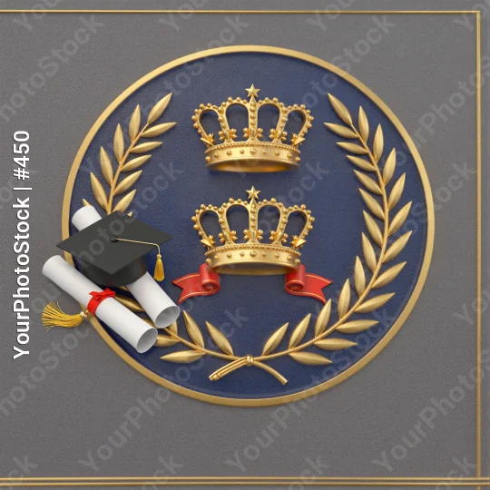 Graduation Emblem Celebration Blue Gold Crowns