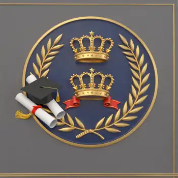 Graduation Emblem Celebration Blue Gold Crowns