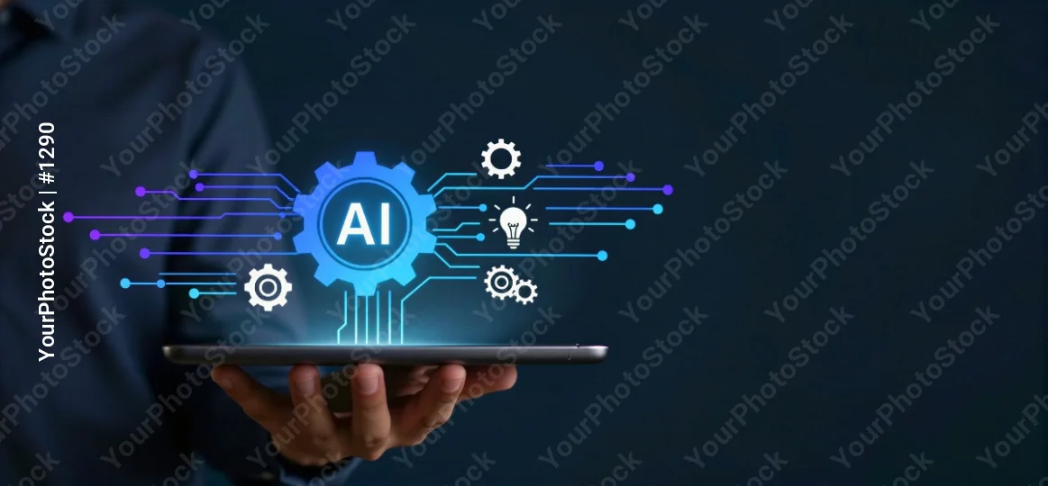 Person Holding Tablet with AI Icons technology