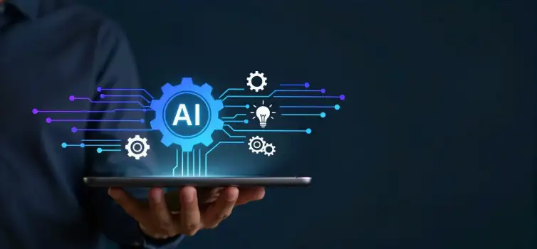Person Holding Tablet with AI Icons technology