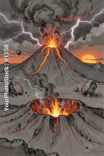 Volcano Erupting at Night with Lava and Smoke