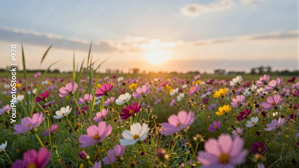 Sunset Field of Wildflowers landscape vibrant