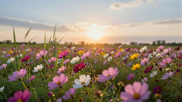 Sunset Field of Wildflowers landscape vibrant