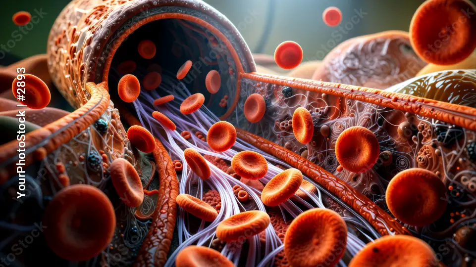 Microscopic View of Blood Cells and Coronavirus