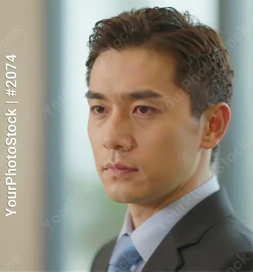Young Asian Man in Serious Office Portrait serious expression